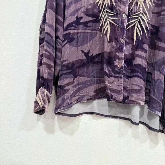 Johnny Was Velvet Purple Camouflage Floral Embroidered Shirt